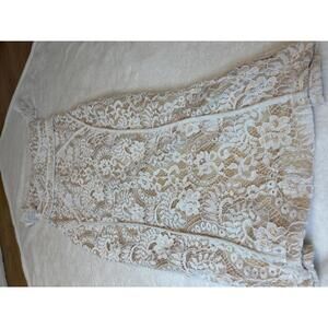 Women's Beige and White Lace Dress